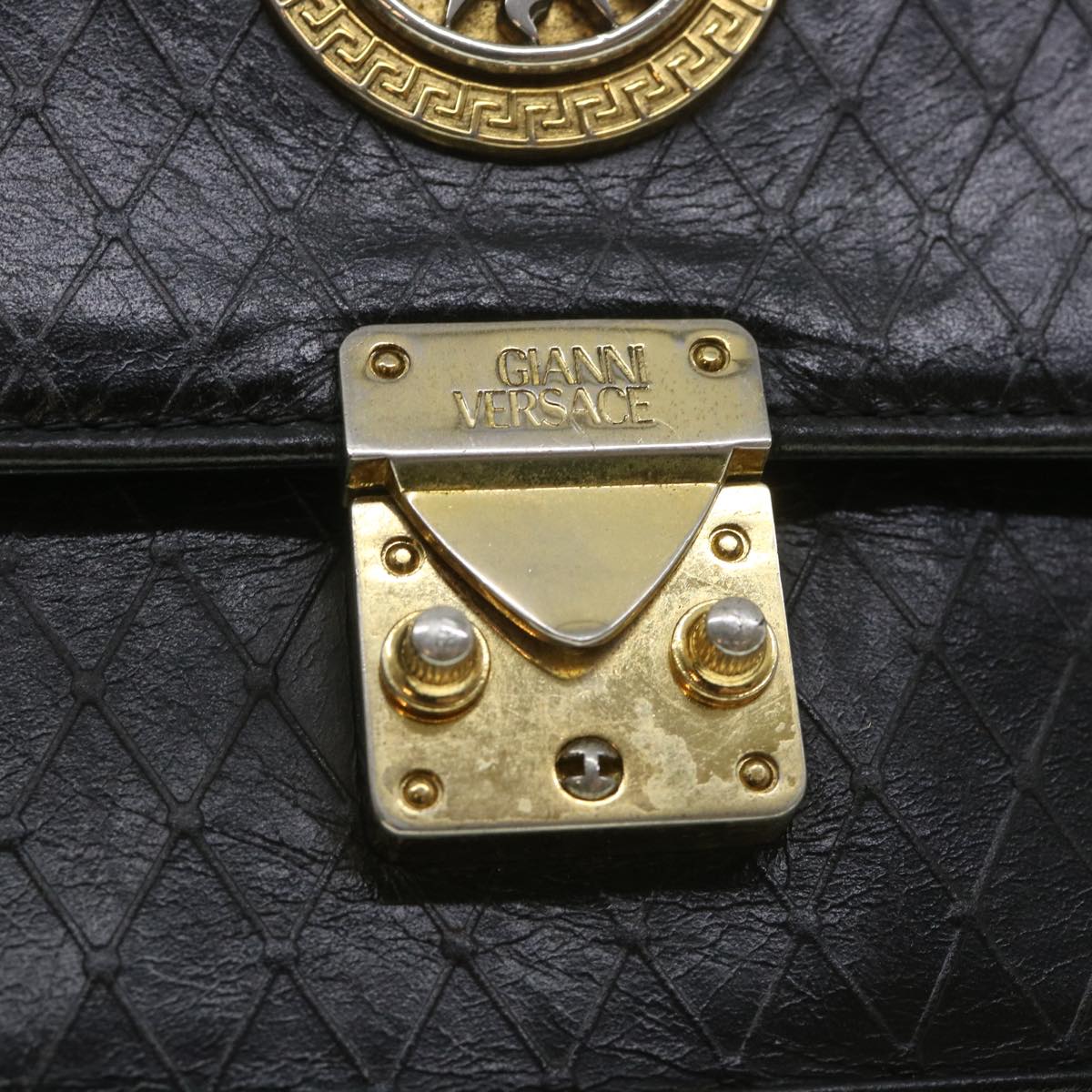 Gianni Versace Clutch Bag Leather Black Auth ac2304