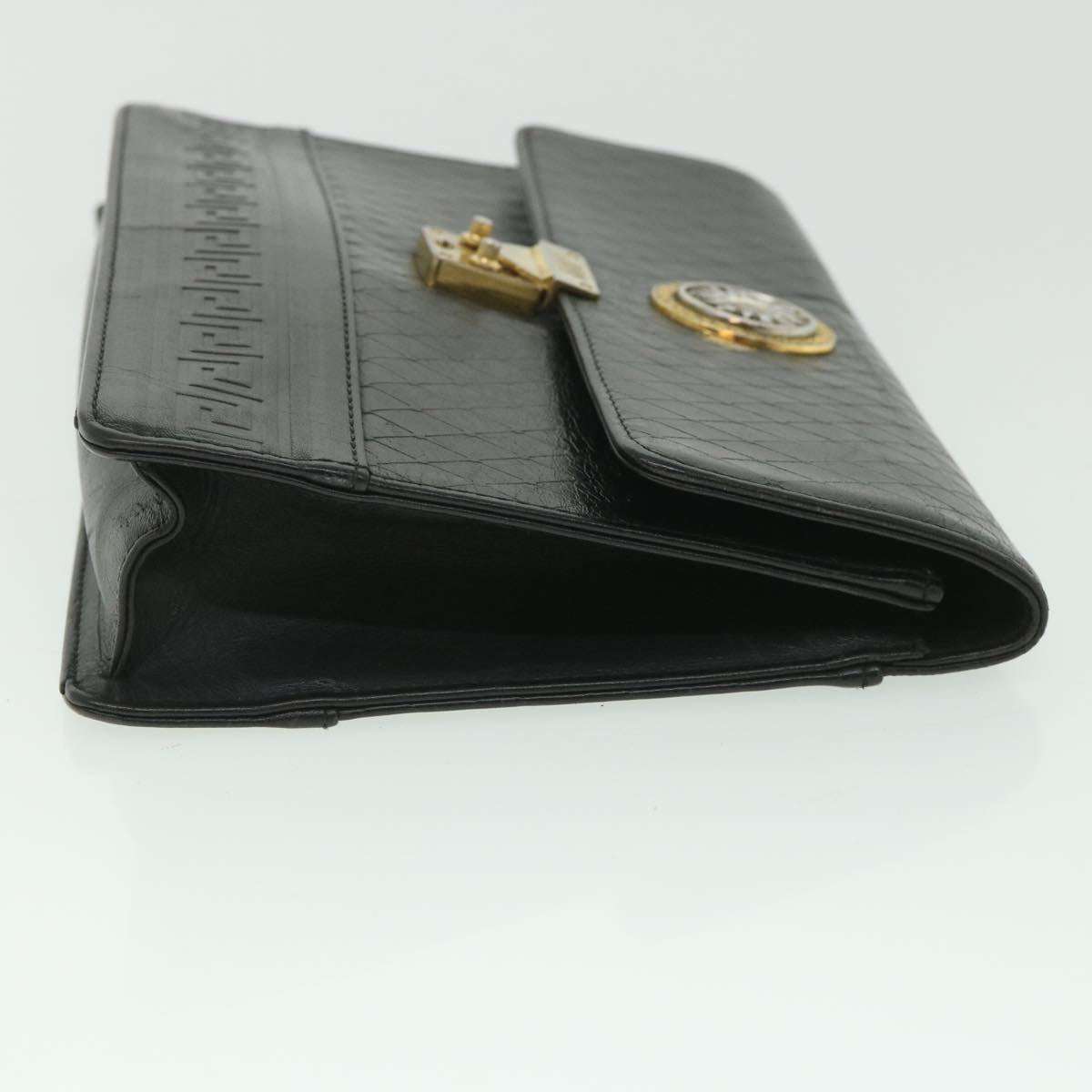 Gianni Versace Clutch Bag Leather Black Auth ac2304