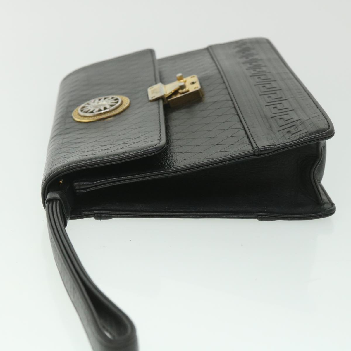 Gianni Versace Clutch Bag Leather Black Auth ac2304