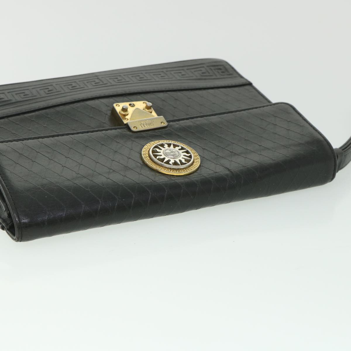 Gianni Versace Clutch Bag Leather Black Auth ac2304