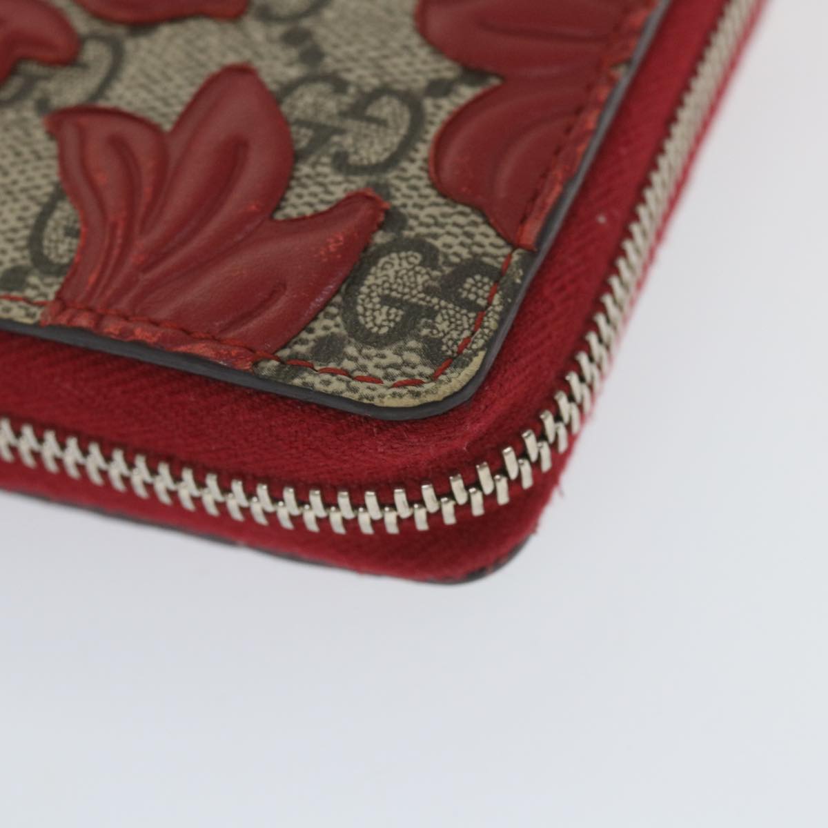 GUCCI GG Supreme Long Wallet PVC Leather Beige Red 410102 Auth ac2308