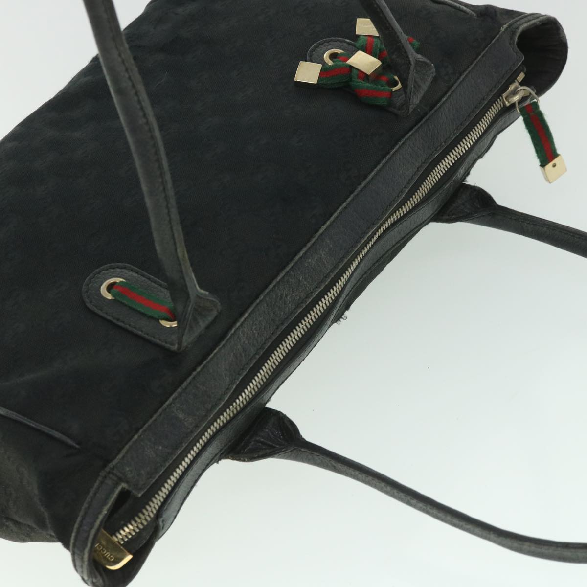 GUCCI GG Canvas Web Sherry Line Shoulder Bag Black Red Green 177052 Auth ac2323