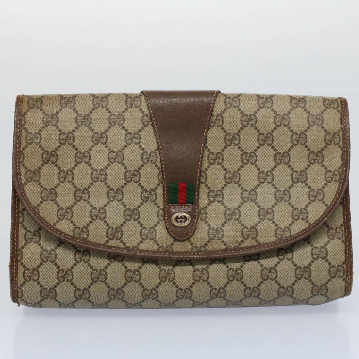 GUCCI GG Supreme Web Sherry Line Clutch Bag 2Set Beige Red Green Auth ac2325 - 0