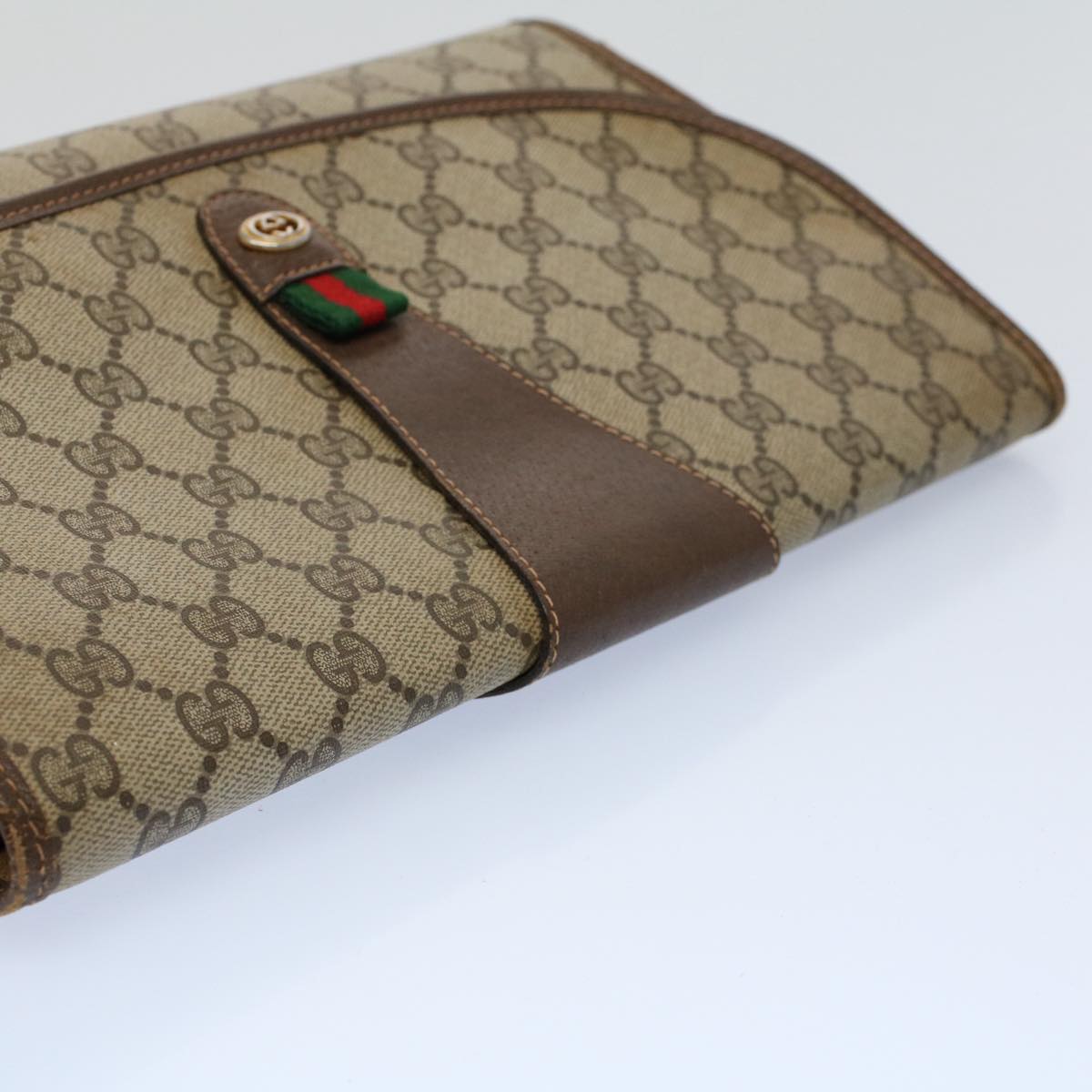 GUCCI GG Supreme Web Sherry Line Clutch Bag 2Set Beige Red Green Auth ac2325