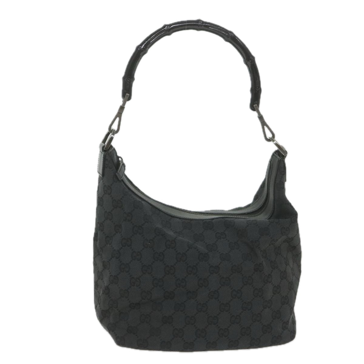 GUCCI GG Canvas Bamboo Shoulder Bag Black Auth ac2332