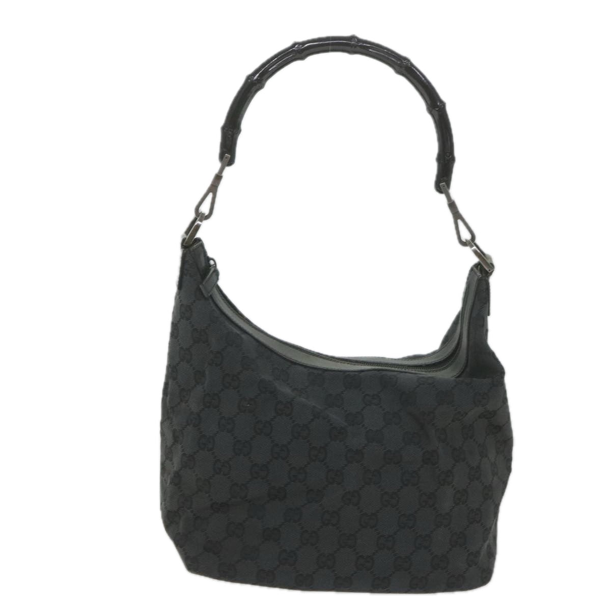 GUCCI GG Canvas Bamboo Shoulder Bag Black Auth ac2332