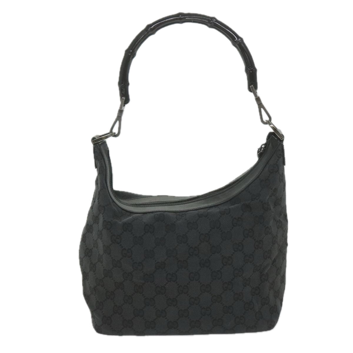 GUCCI GG Canvas Bamboo Shoulder Bag Black Auth ac2332