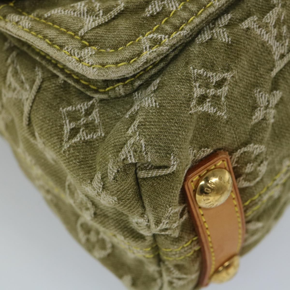 LOUIS VUITTON Monogram Denim Buggy PM Hand Bag Khaki M95213 LV Auth ac2340