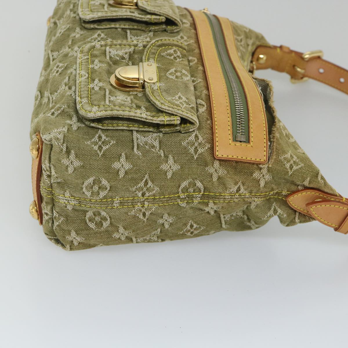 LOUIS VUITTON Monogram Denim Buggy PM Hand Bag Khaki M95213 LV Auth ac2340