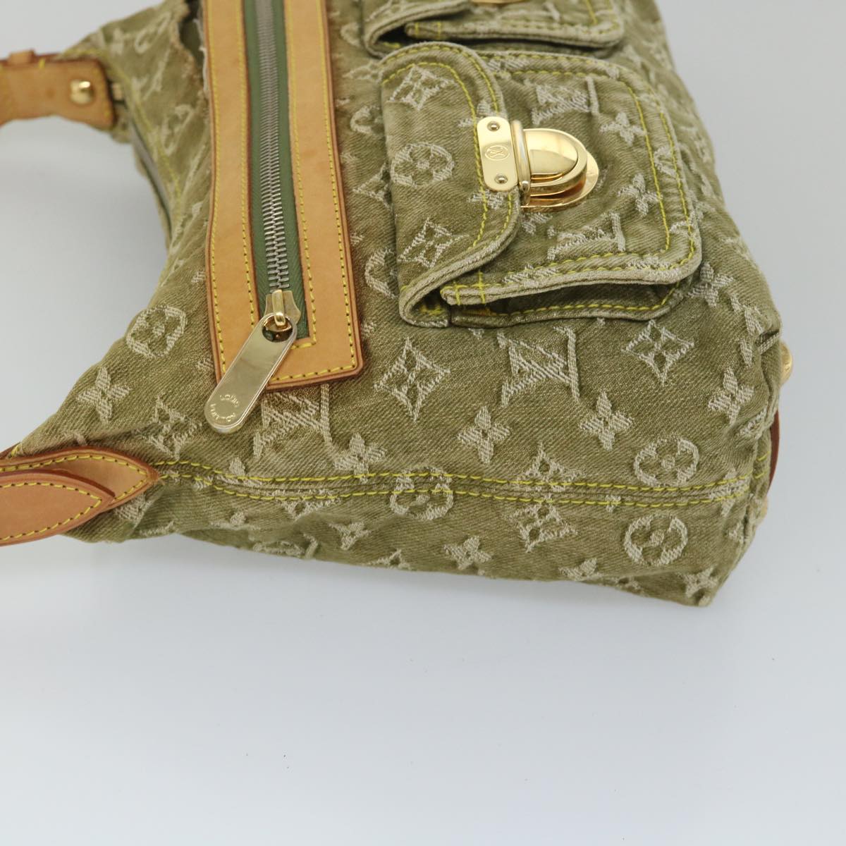 LOUIS VUITTON Monogram Denim Buggy PM Hand Bag Khaki M95213 LV Auth ac2340