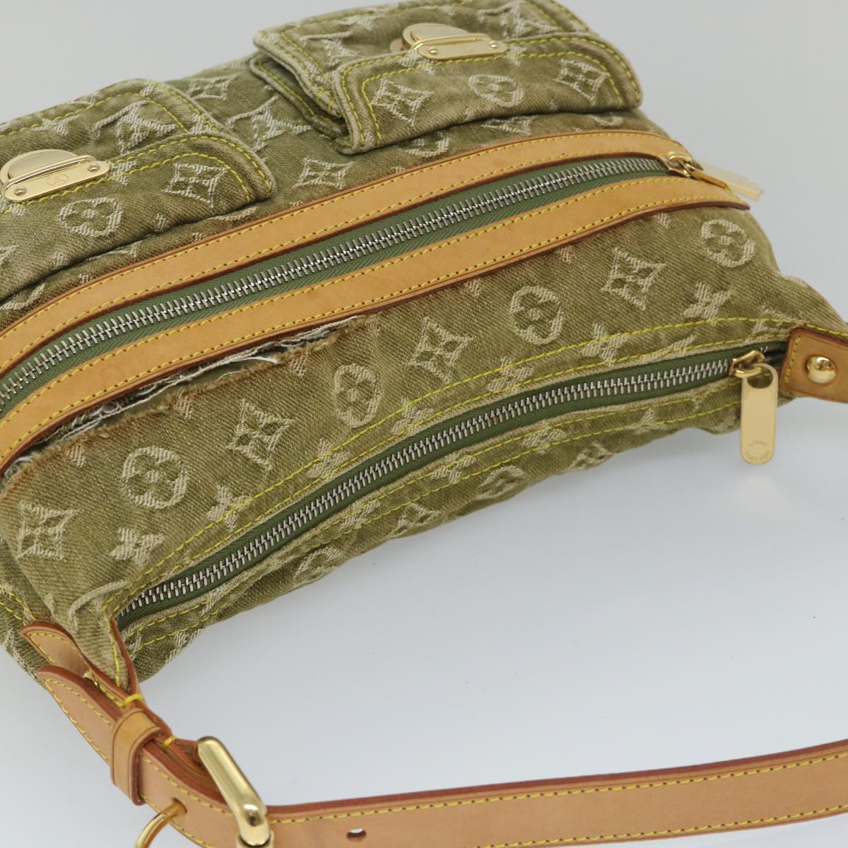 LOUIS VUITTON Monogram Denim Buggy PM Hand Bag Khaki M95213 LV Auth ac2340