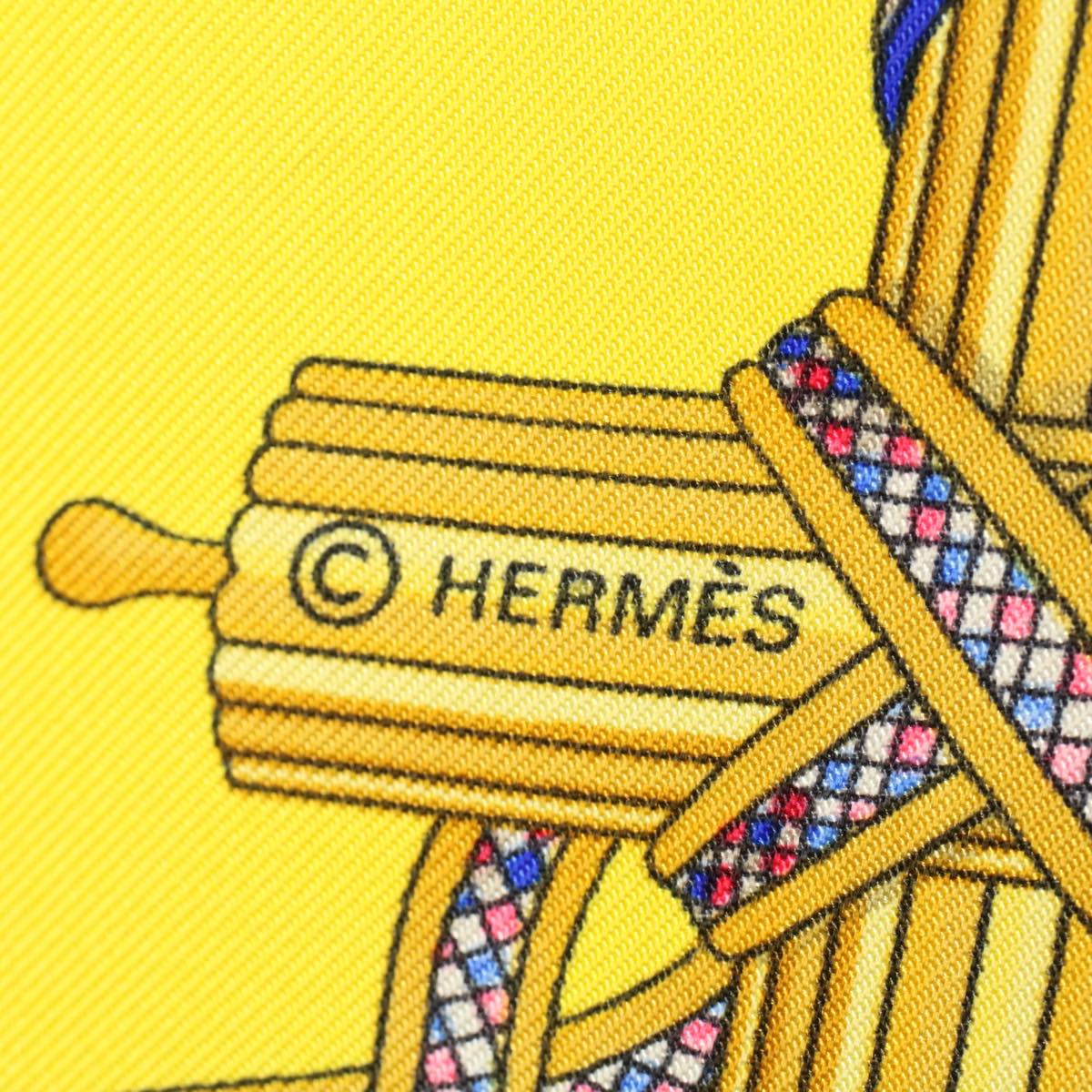 HERMES Carre 90 LIBERTE EGALITE FRATERNITE Scarf Silk Yellow Auth ac2343