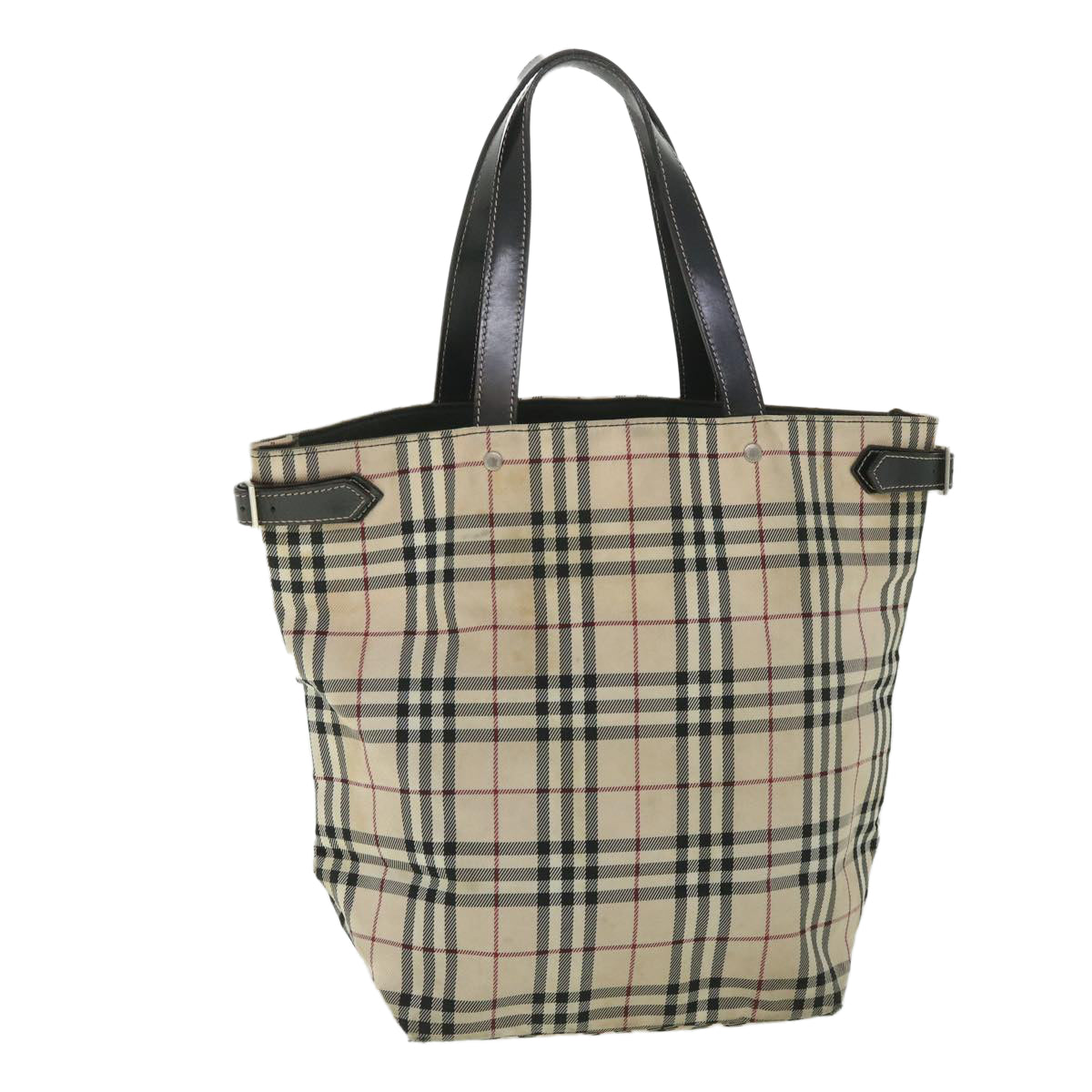 BURBERRY Nova Check Blue Label Tote Bag Nylon Beige Auth ac2344