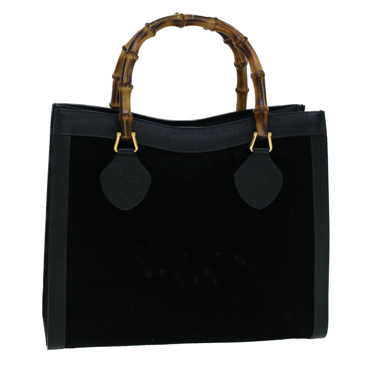 GUCCI Bamboo Hand Bag Suede Black 002 1098 0260 Auth ac2366