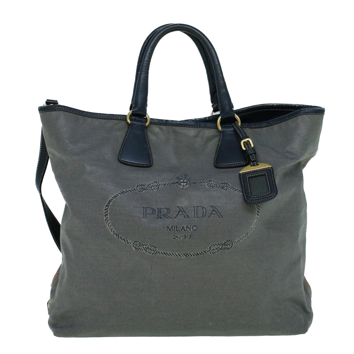 PRADA Hand Bag Coated Canvas 2way Gray Auth ac2375