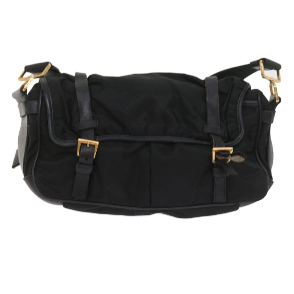PRADA Shoulder Bag Nylon Leather Black Auth ac2396 - 0