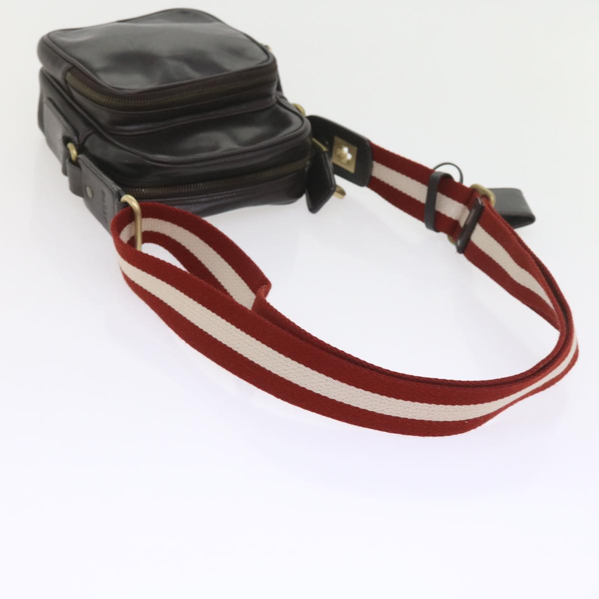 BALLY Shoulder Bag Leather Brown Red white Auth ac2400
