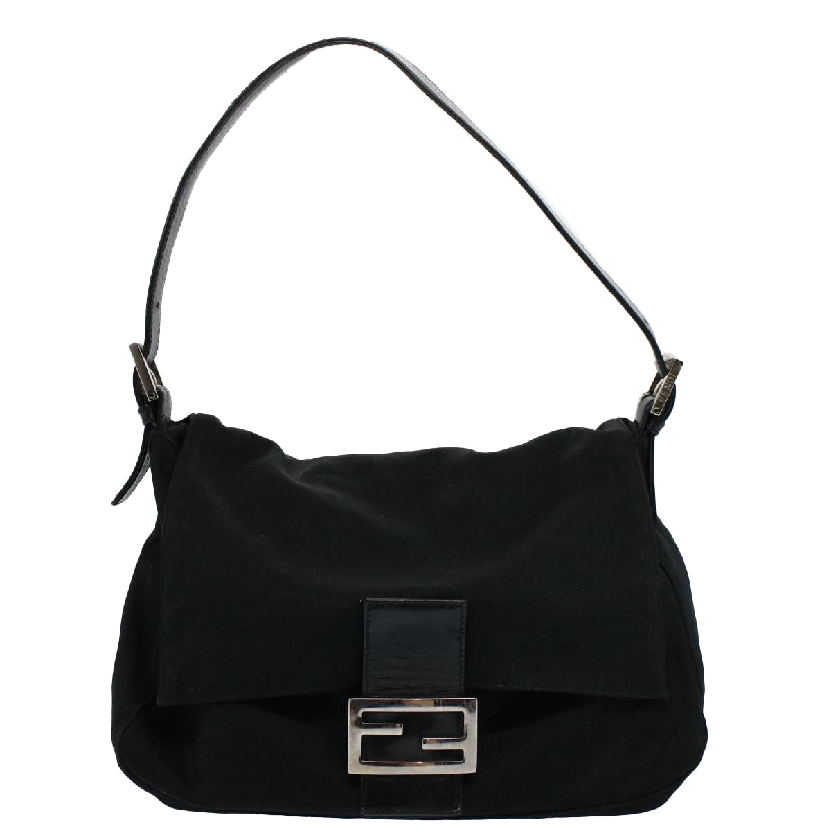 FENDI Mamma Baguette Shoulder Bag Nylon Black Auth ac2413