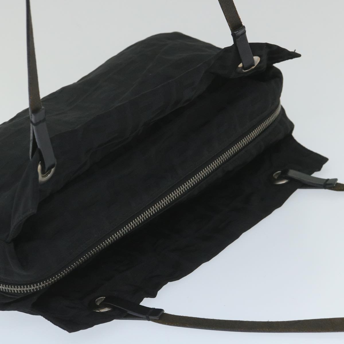 FENDI Zucca Canvas Tote Bag Nylon Leather Black Auth ac2414