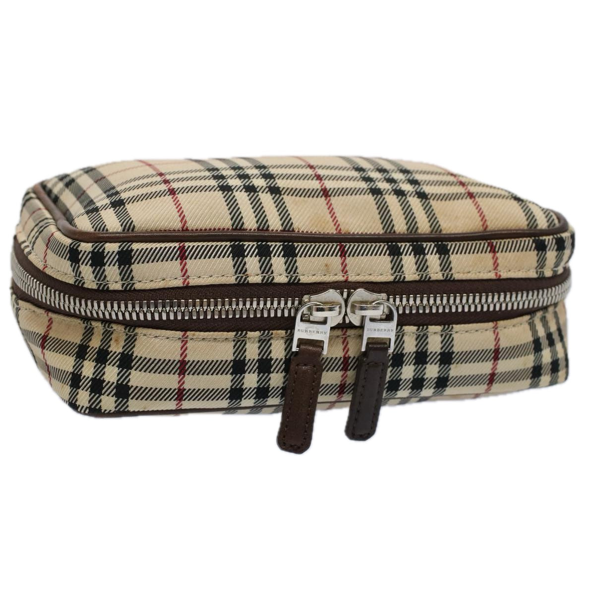 BURBERRY Nova Check Pouch Nylon Canvas Beige Auth ac2419