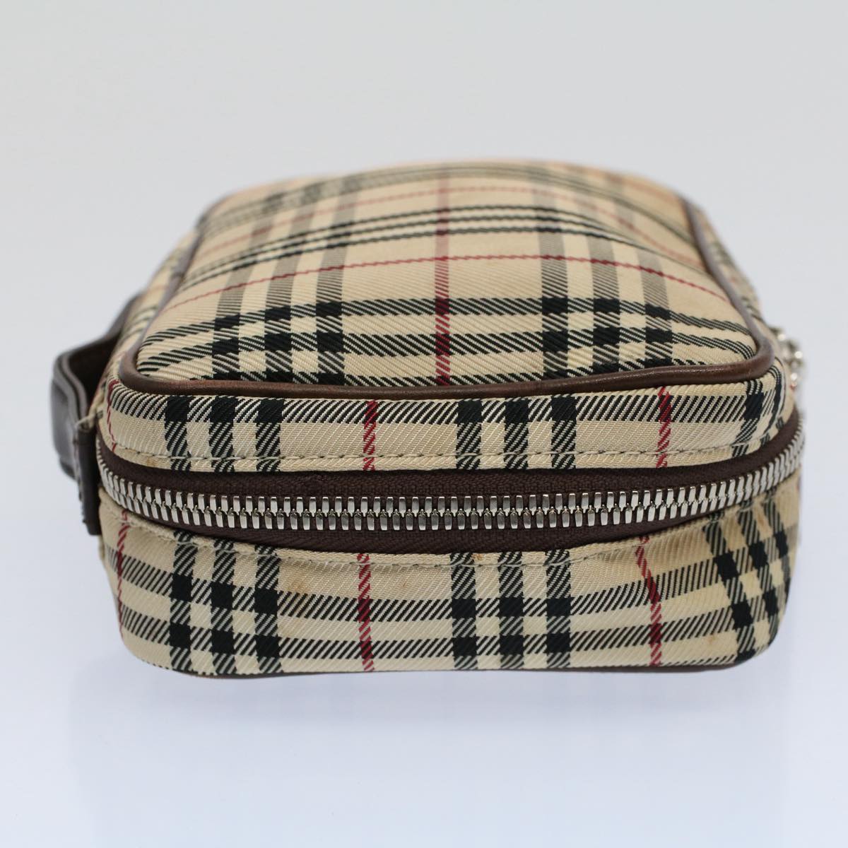 BURBERRY Nova Check Pouch Nylon Canvas Beige Auth ac2419