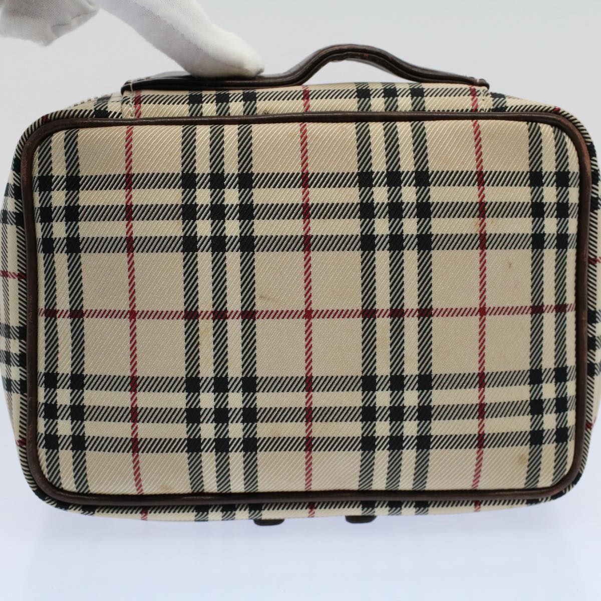 BURBERRY Nova Check Pouch Nylon Canvas Beige Auth ac2419