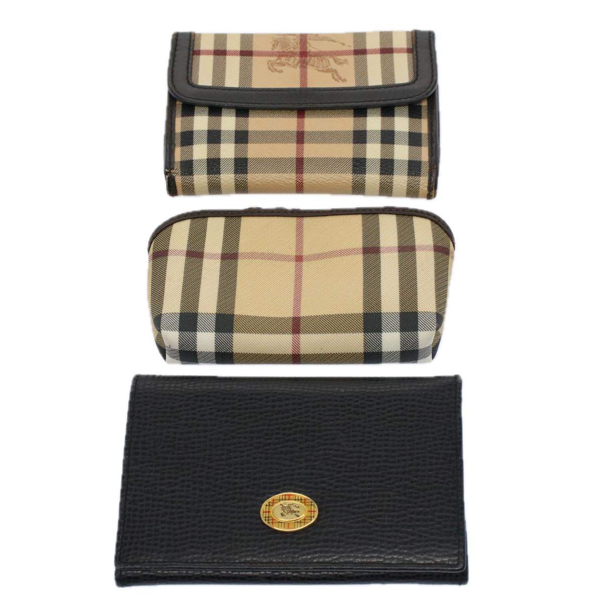 BURBERRY Nova Check Wallet PVC Leather 3Set Beige Black Auth ac2420