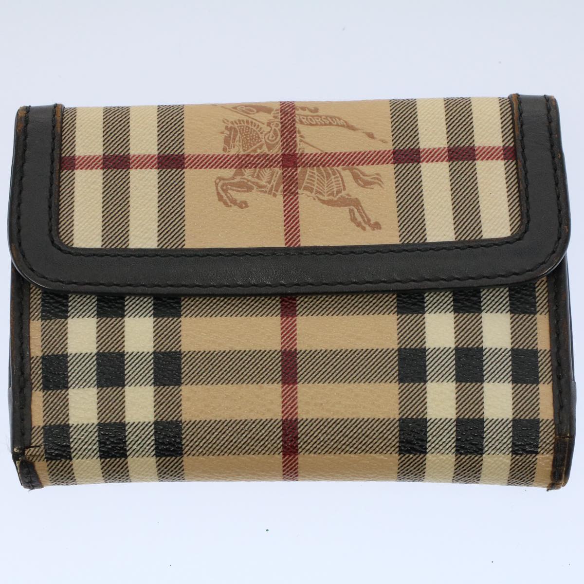 BURBERRY Nova Check Wallet PVC Leather 3Set Beige Black Auth ac2420