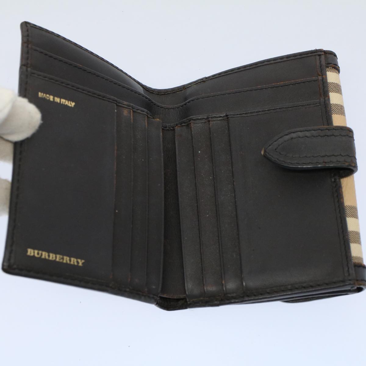 BURBERRY Nova Check Wallet PVC Leather 3Set Beige Black Auth ac2420