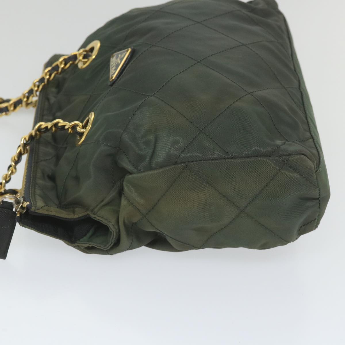 PRADA Quilted Chain Shoulder Bag Nylon Khaki Auth ac2437