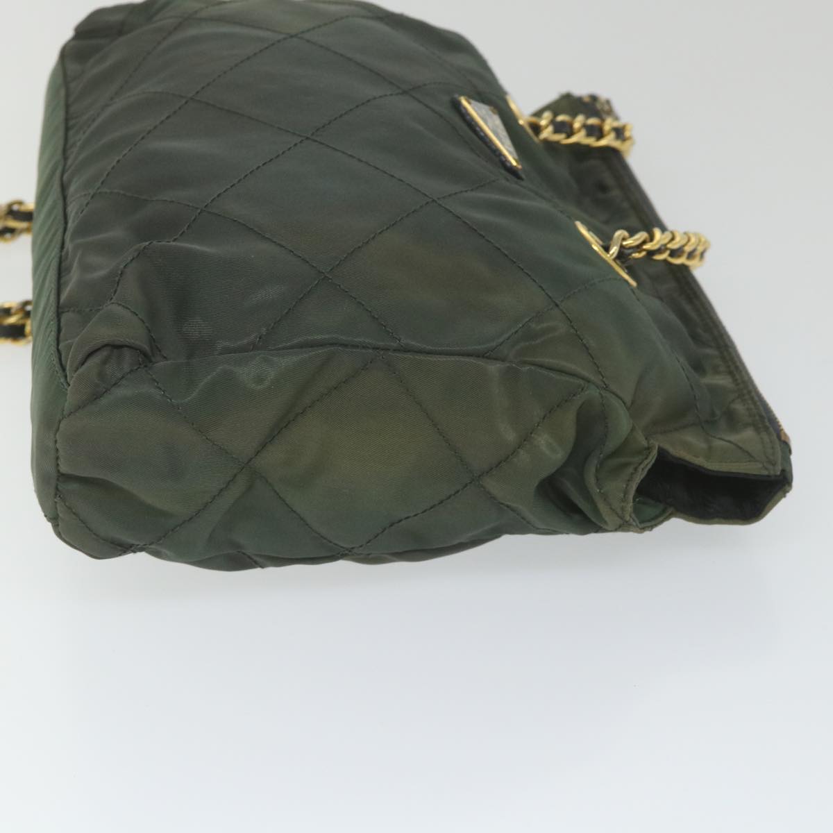 PRADA Quilted Chain Shoulder Bag Nylon Khaki Auth ac2437