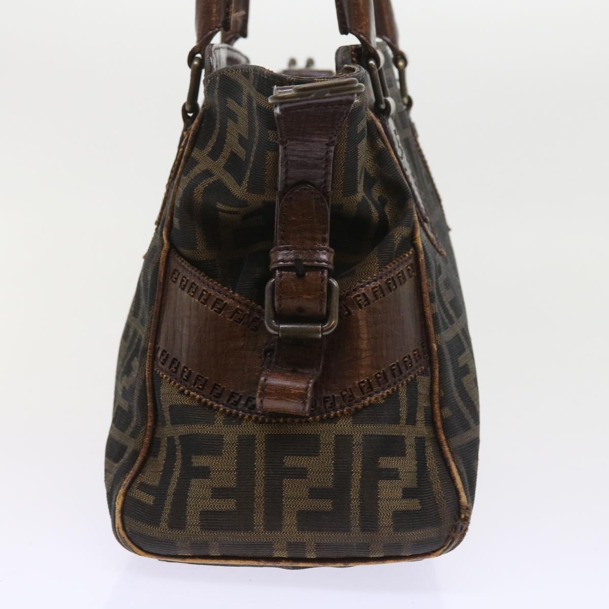 FENDI Zucca Canvas Shoulder Bag Black Brown Auth ac2439