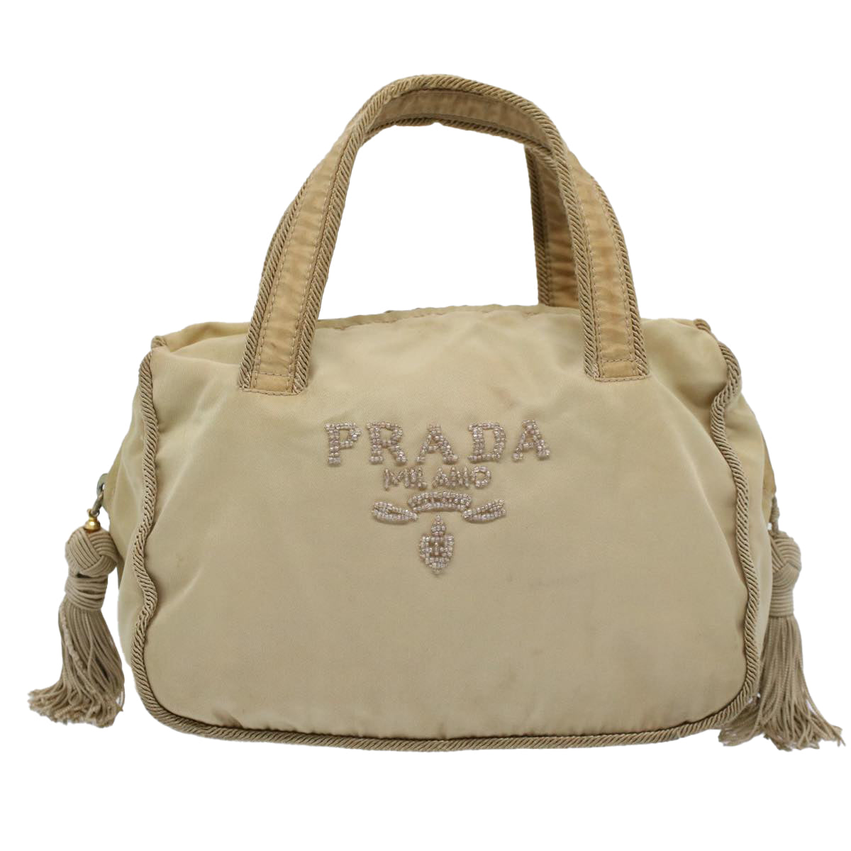 PRADA Hand Bag Nylon Beige Auth ac2449