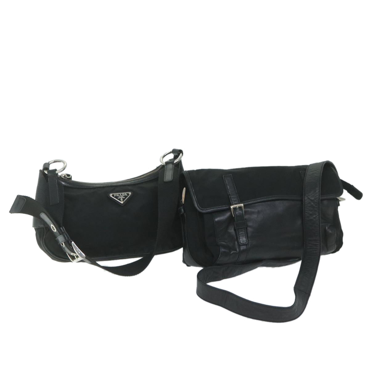 PRADA Shoulder Bag Nylon 2Set Black Auth ac2452