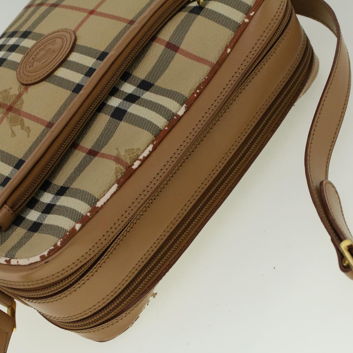 Burberrys Nova Check Shoulder Bag PVC Leather Beige Auth ac2479