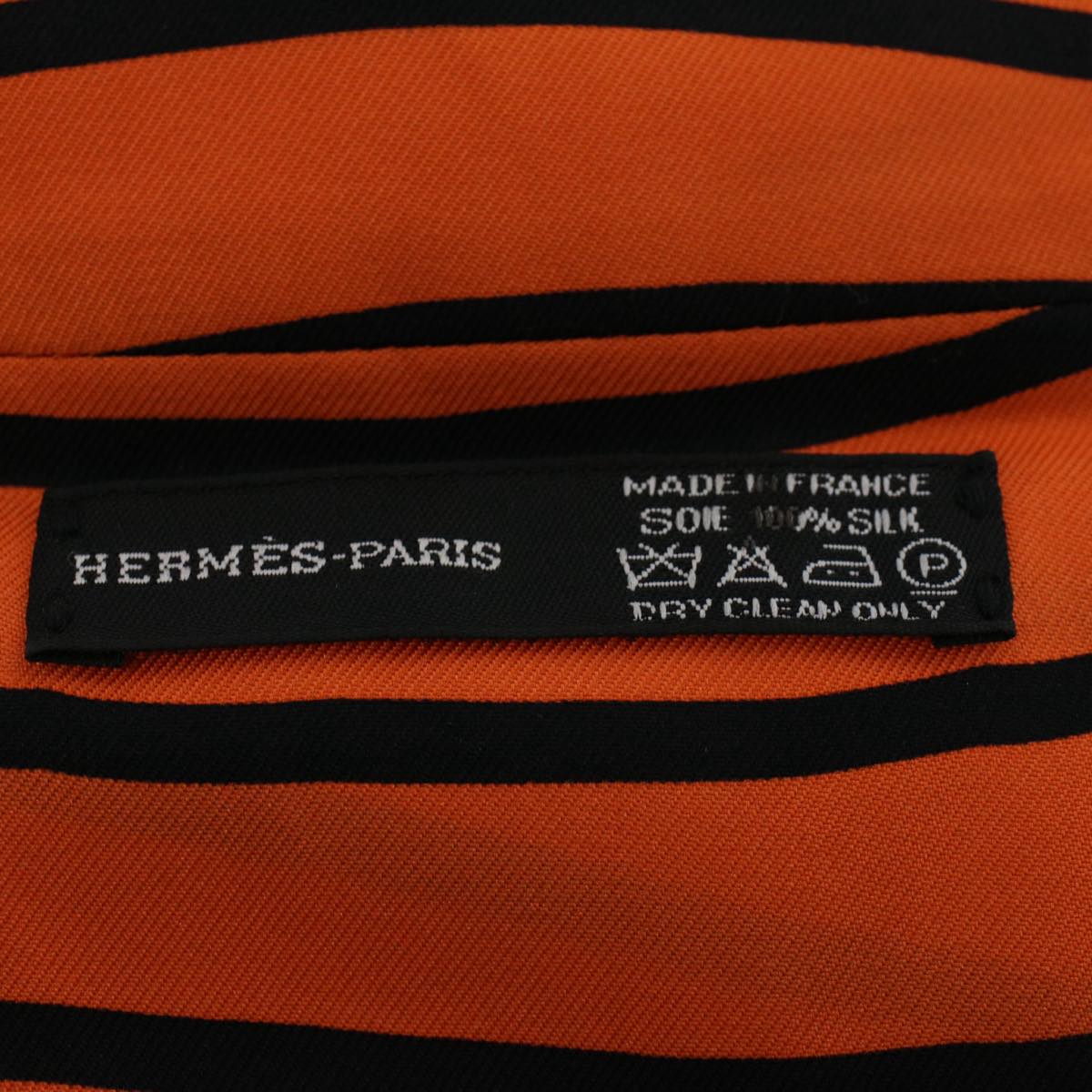 HERMES Stole Silk Orange Black Auth ac2485
