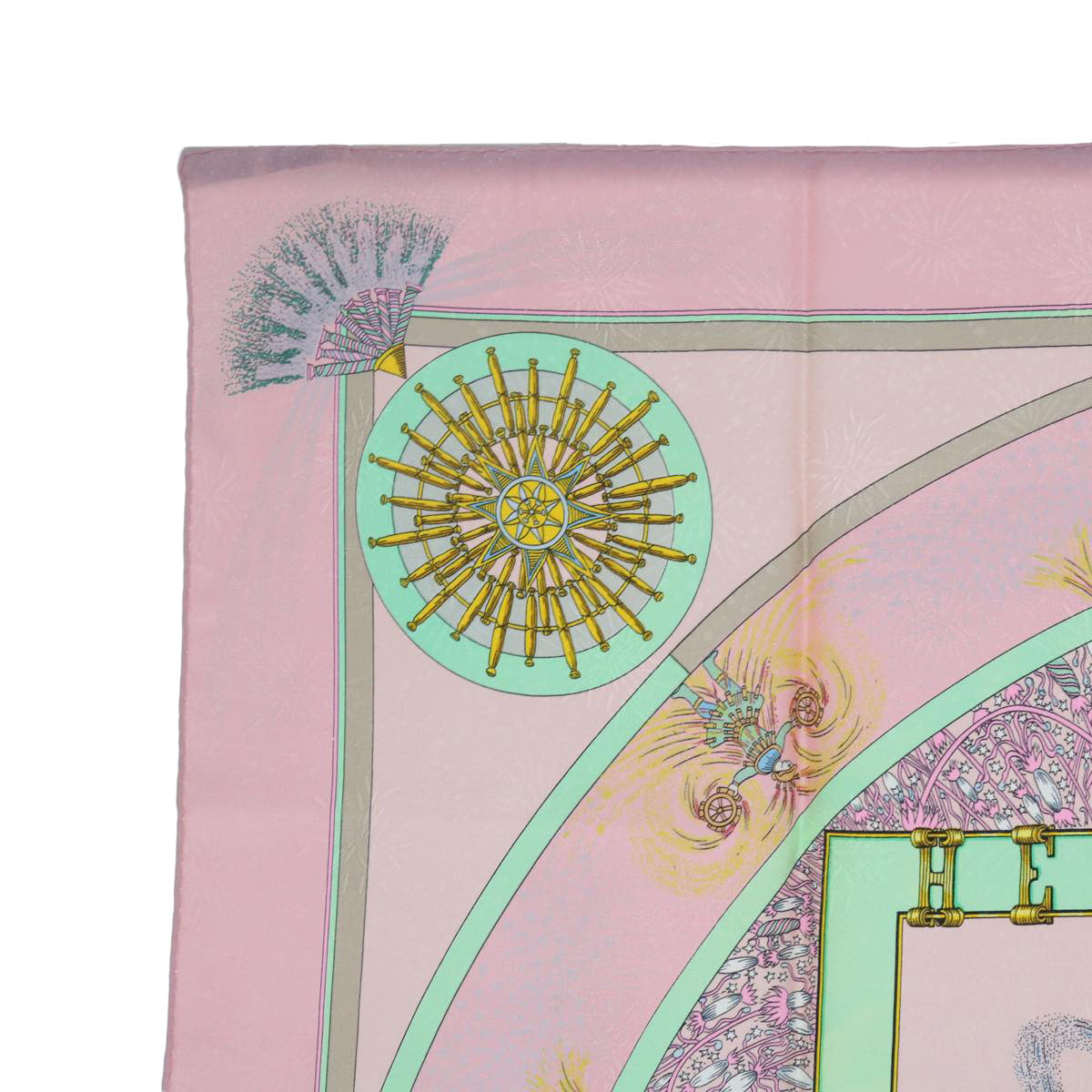 HERMES Carre 90 FEUX D'ARTIFICE Scarf Silk Pink Auth ac2491