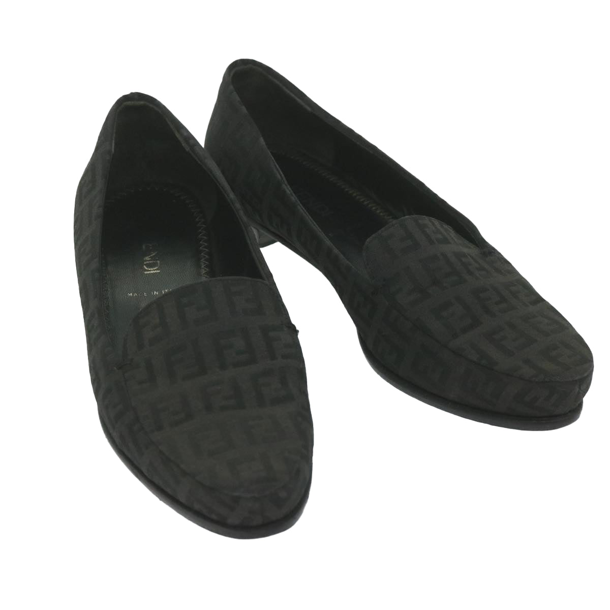 FENDI Zucchino Canvas loafers shoes Black Auth ac2503