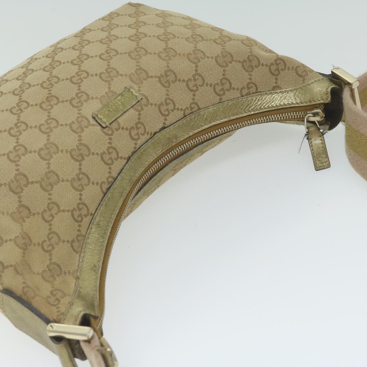 GUCCI GG Canvas Sherry Line Shoulder Bag Beige Gold pink 181092 Auth ac2524