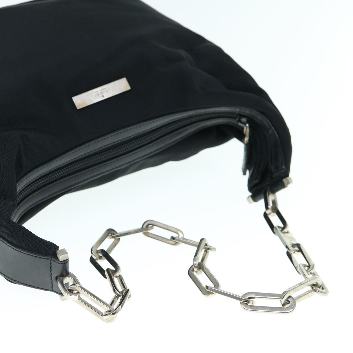 GUCCI Chain Shoulder Bag Nylon Black 002 1068 Auth ac2526