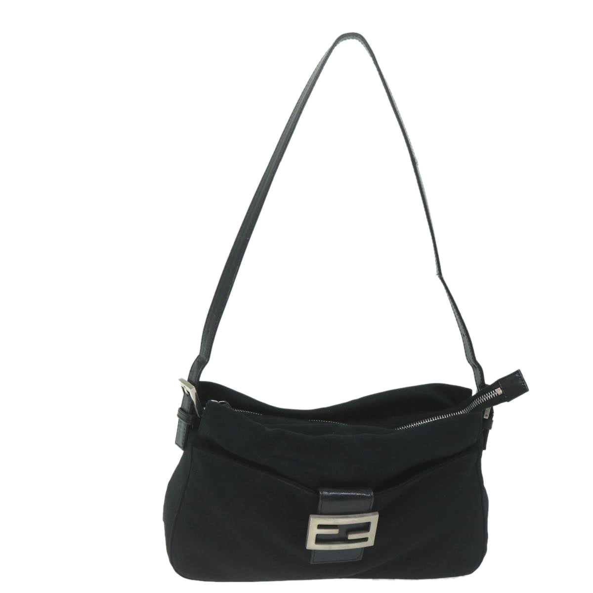 FENDI Mamma Baguette Shoulder Bag Nylon Black Auth ac2541