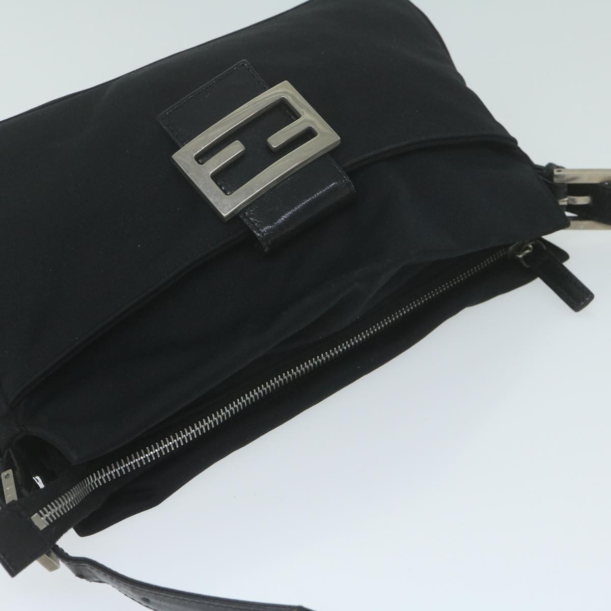 FENDI Mamma Baguette Shoulder Bag Nylon Black Auth ac2541