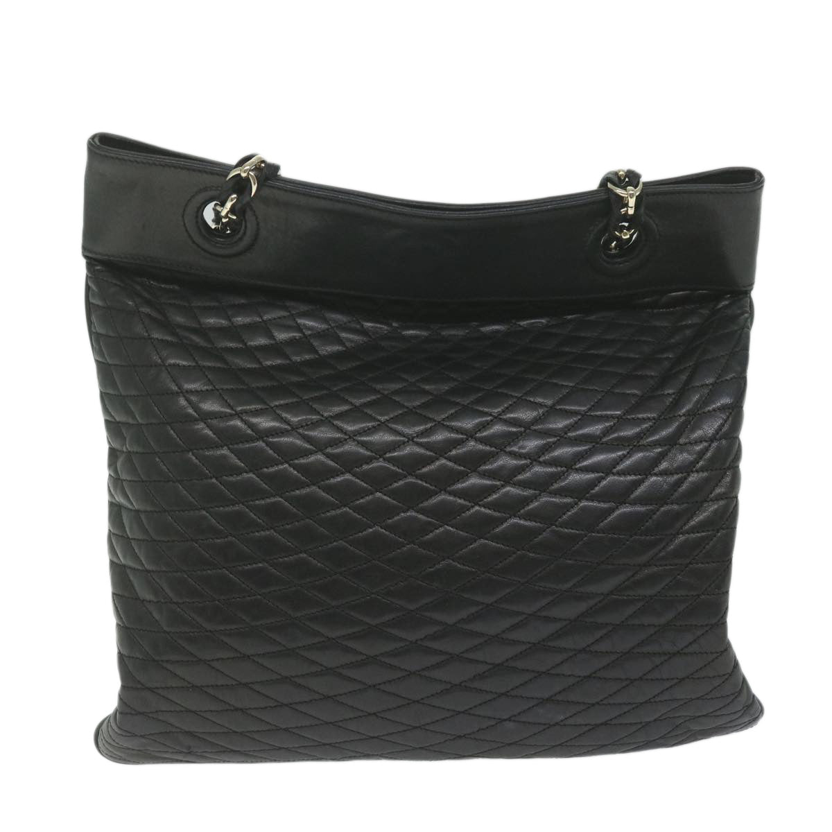 BALLY Quilted Chain Shoulder Bag Leather Black Auth ac2555 - 0