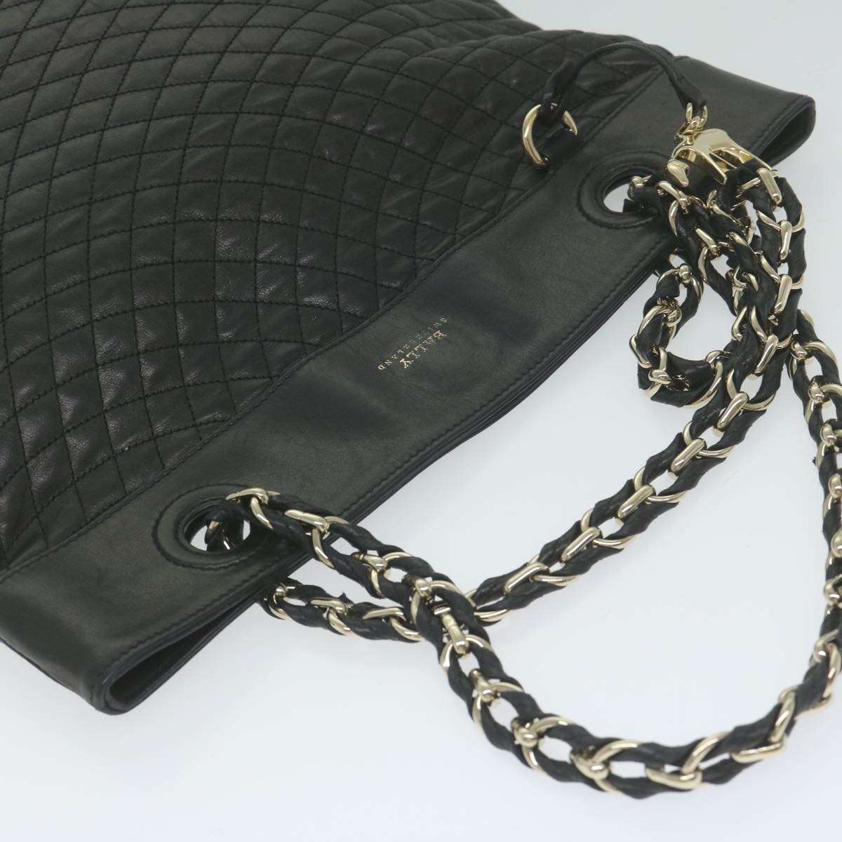 BALLY Quilted Chain Shoulder Bag Leather Black Auth ac2555