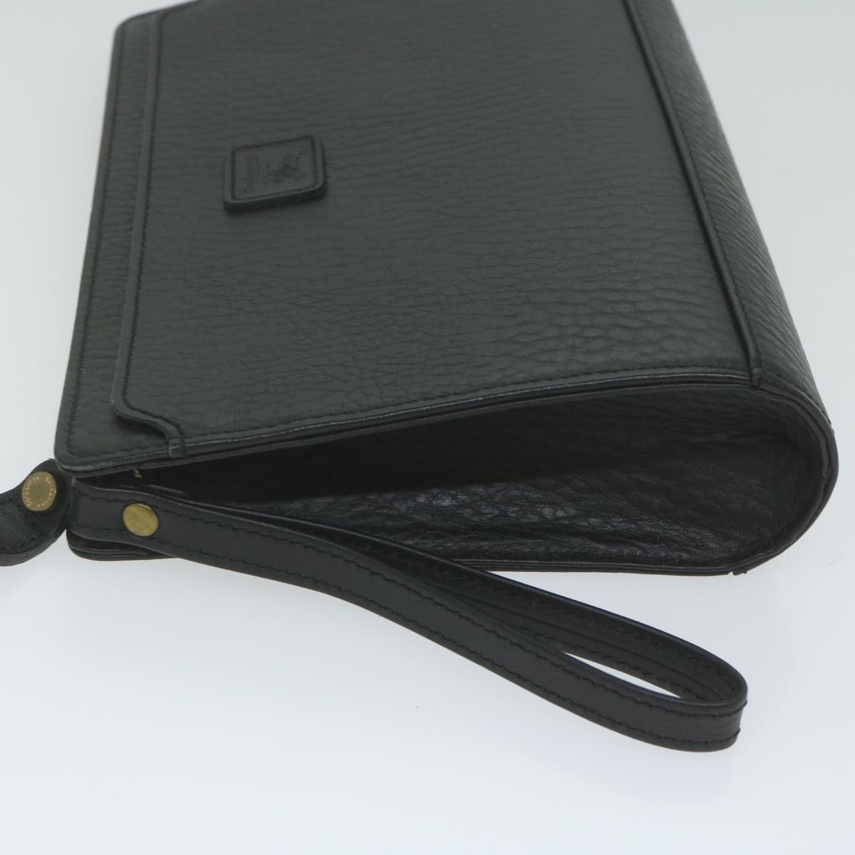 Burberrys Clutch Bag Leather Black Auth ac2560