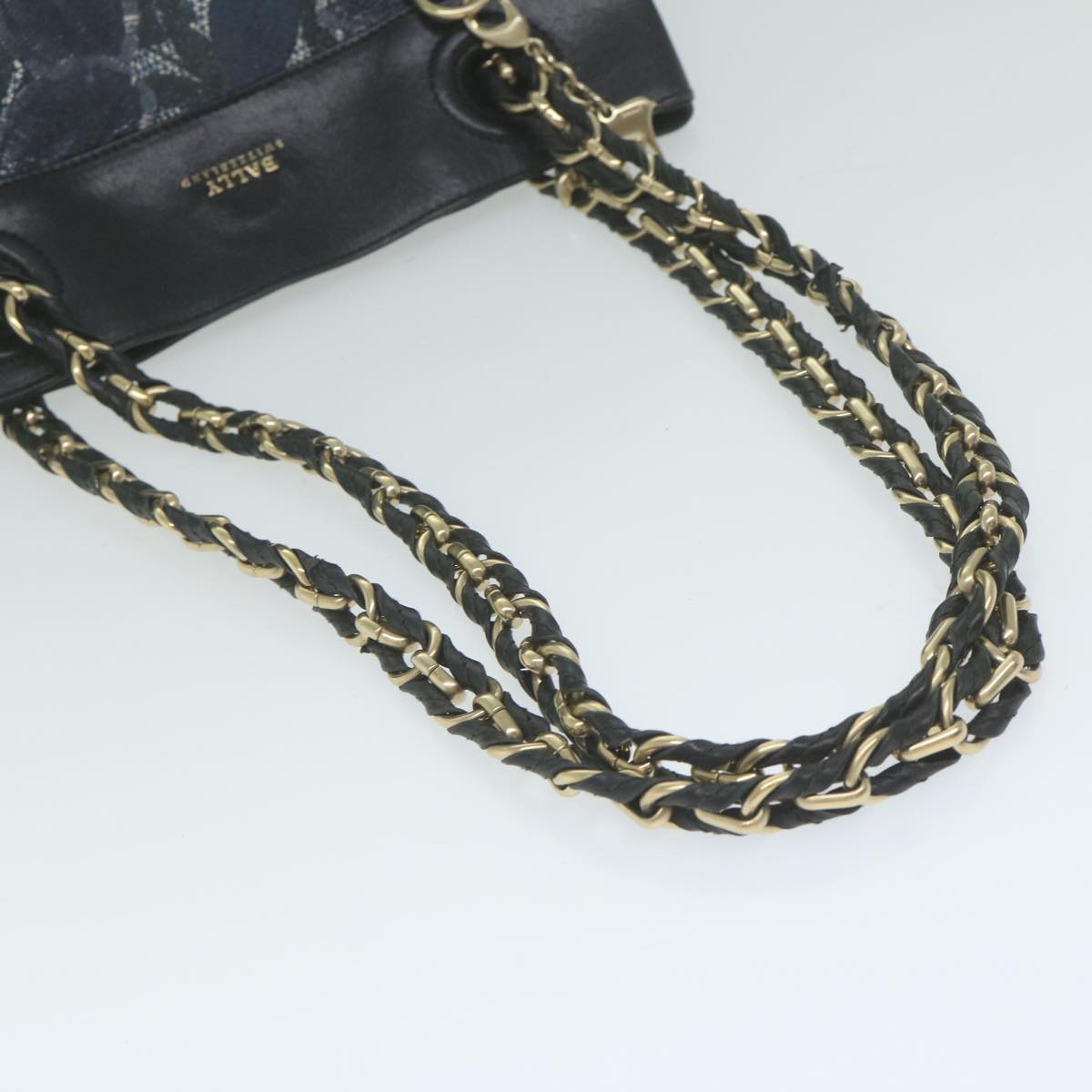 BALLY Chain Shoulder Bag Leather Navy Auth ac2586