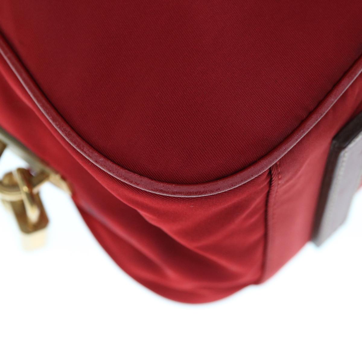 PRADA Shoulder Bag Nylon Leather Red Auth ac2652