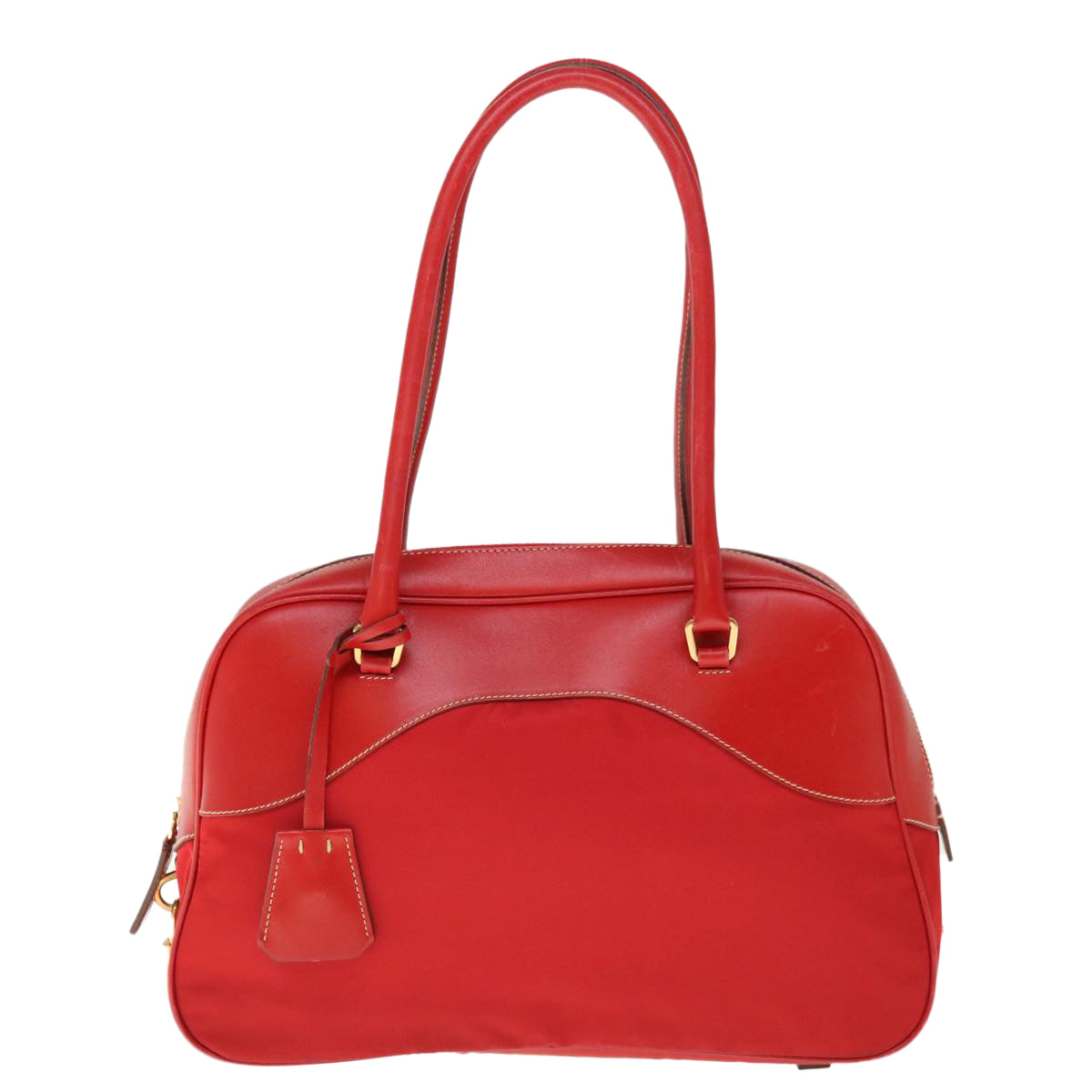 PRADA Shoulder Bag Nylon Leather Red Auth ac2652