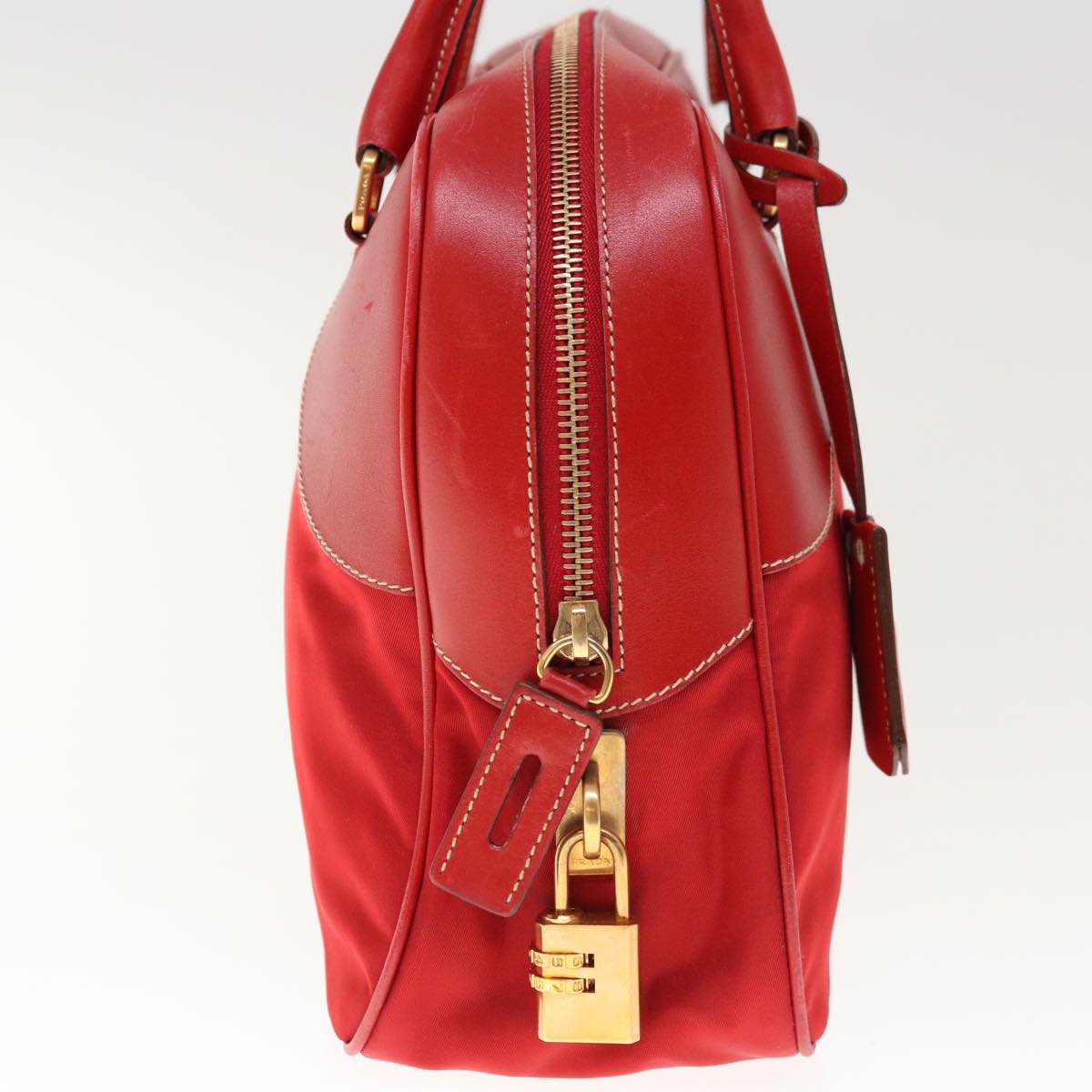 PRADA Shoulder Bag Nylon Leather Red Auth ac2652