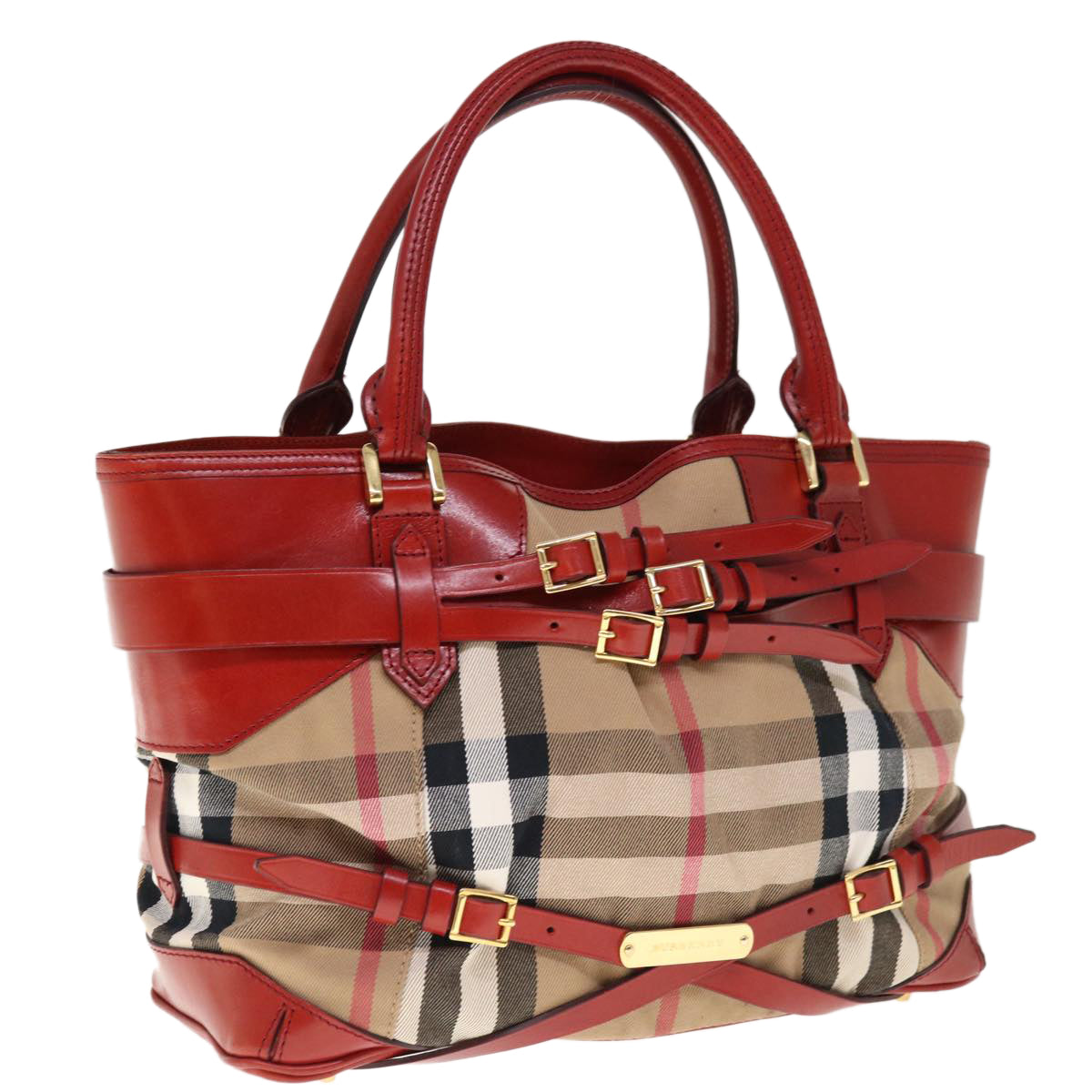 BURBERRY Nova Check Tote Bag Canvas Beige Auth ac2663